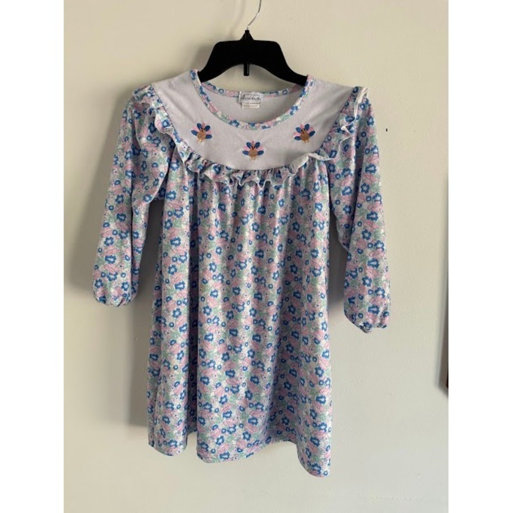 Thanksgiving Beckham Kids Dress Girls XS Multi Turkey Floral Ruffle Long Sleeve